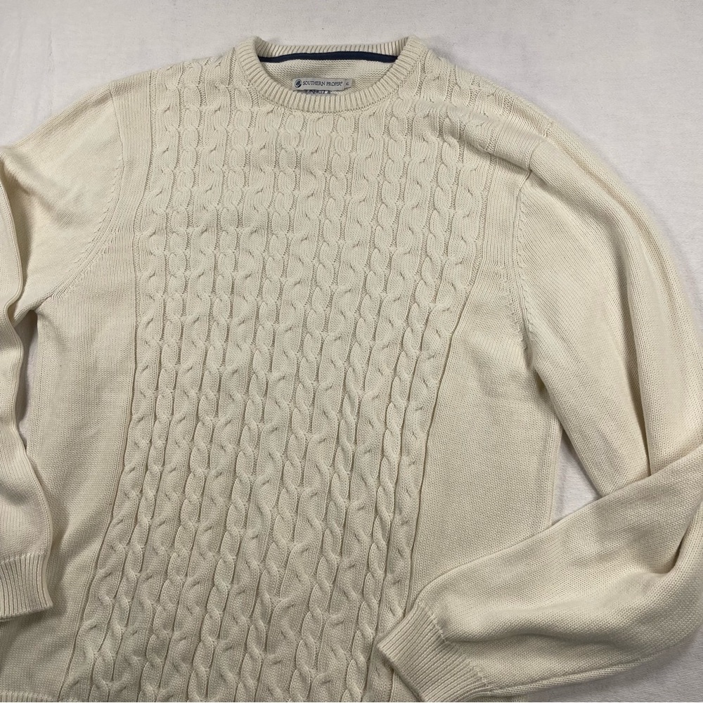 Souther Proper Men’s XL Cable-Knit Crewneck Sweater Cream Ivory casual So Pro